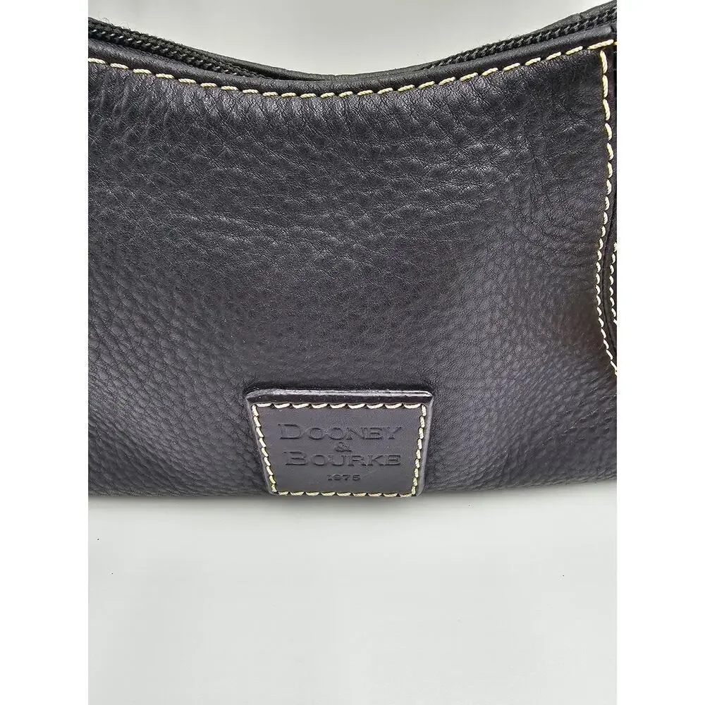 Y2K Dooney & Bourke Black Pebbled Leather Mini East West Slouch Hobo Duck Charm